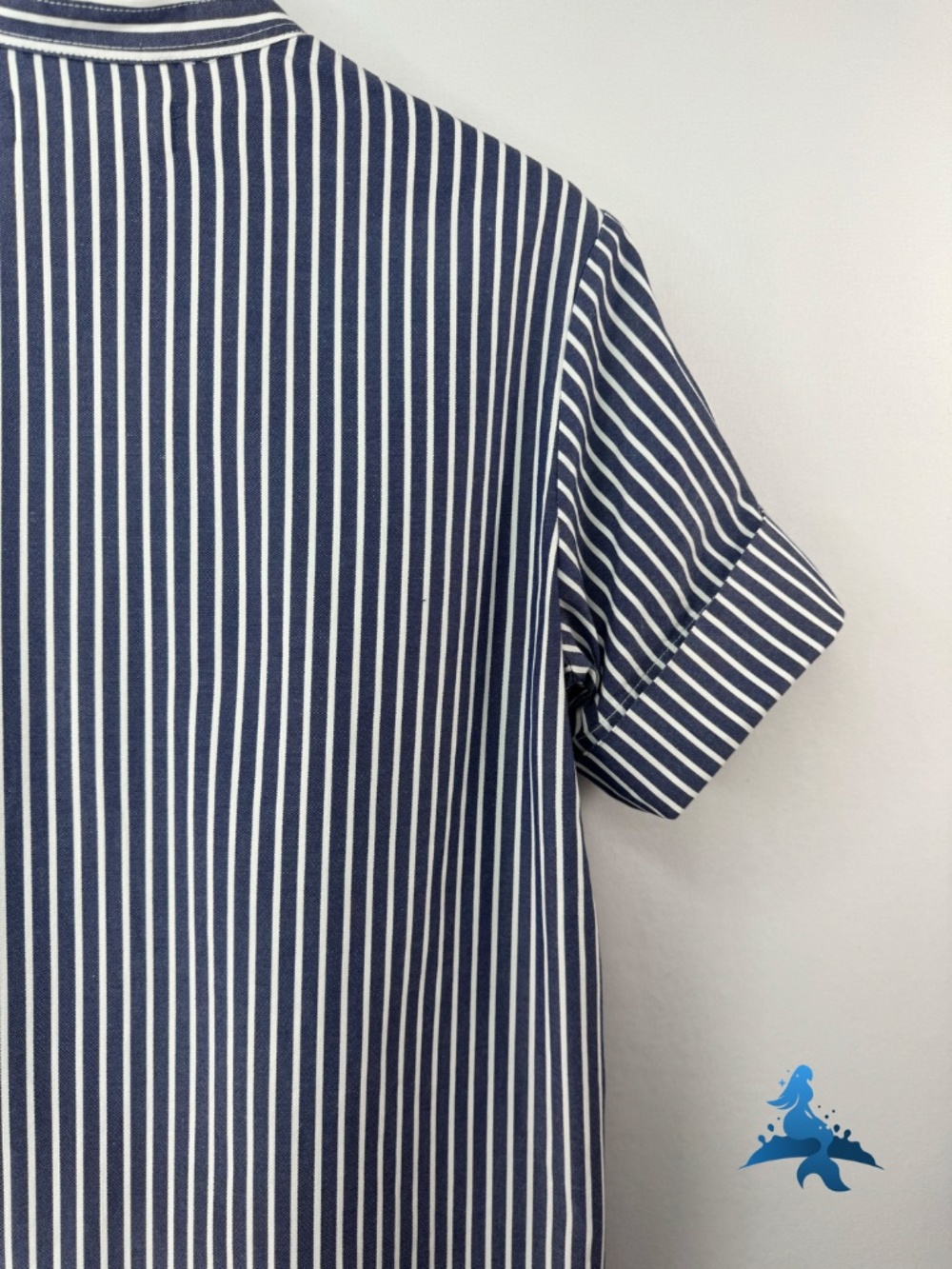 1307 - Everlane Striped Shirt Dress - Band Collar - Size 0 - Blue White - Picture 11 of 15